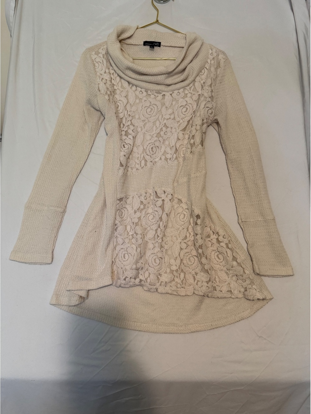 RXB Ivory Asymmetrical Lace Tunic Sweater small